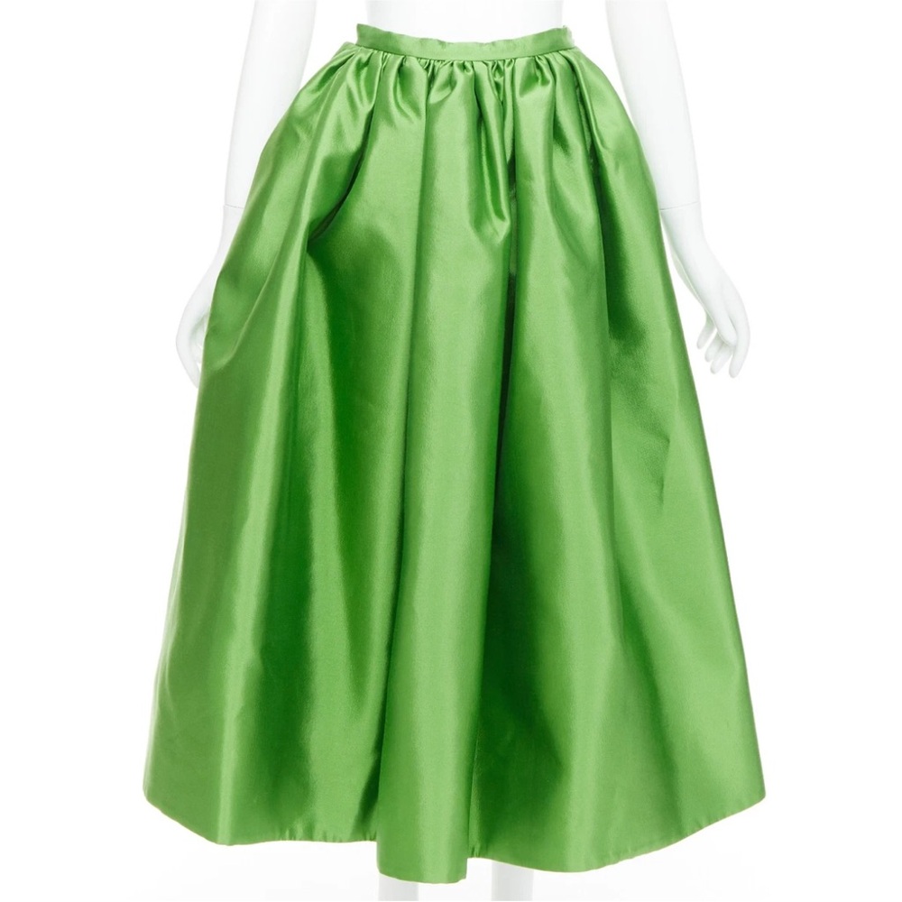 PRADA 2022 green silk duchesse high waisted midi full skirt IT36 XS